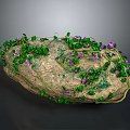 Natural Stone Decorated With Green Vines And Purple Flowers