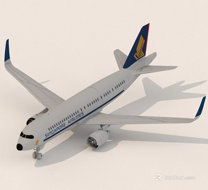 Detailed Singapore Airlines Airplane Model With Blue And Gold Tail Design 3d model 