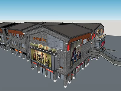 Traditional Commercial Street With Stone Facade Wooden Elements And Storefront Lighting 3d model