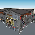 Traditional Commercial Street With Stone Facade Wooden Elements And Storefront Lighting