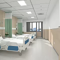 Hospital Building Ward Interior With Beige Walls Green White Curtains Windows And Beds