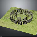 Ancient Circular Stone Circle Structure On Lush Green Grass Field 3d model