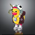 Cute Yellow Duck Wearing Frog Hat With Big Eyes Coat Backpack And Sneakers
