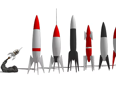 Rocket Shaped Amusement Equipment In Red White Black Colors With Launch Model For Kids Playground 3d model