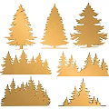 Golden Pine Tree Silhouette Wall Decor with Various Sizes and Shapes 3d model