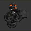 Futuristic Black and Red Weapon with Complex Mechanical Structure and Support Wheels 3d model