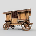 Vintage Wooden Carriage With Classic Design Lattice Windows And Wooden Doors On Wheels