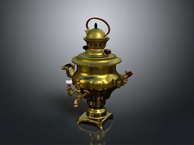 Elegant Traditional Brass Samovar With Ornate Handles As Vintage Household Tea Serving Item 3d model