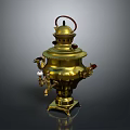Elegant Traditional Brass Samovar With Ornate Handles As Vintage Household Tea Serving Item