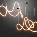 Modern Curved LED Pendant Light with Illuminated Golden Looping Design Hanging in Living Room