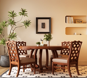 American Dining Table and Chair Combination American Dining Table American Dining Chair American Decorative Painting American Carpet American Plants 3d model