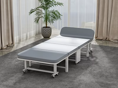 Folding Medical Examination Bed With Gray Mattress White Frame And Wheels In Indoor Setting 3d model