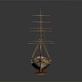 Vintage Wooden Sailing Ship Model With Two Masts And White Hull