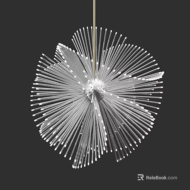 Modern Artistic Chandelier With Radiant Slender White Rods And Central Light Source For Interior Decoration 3d model 