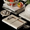 Elegant Decorative Ornament Set with Green Plant Vase Stacked Books and Fruit Bowl