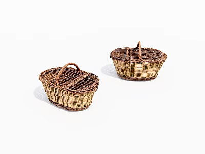 Two Handmade Wicker Storage Baskets With Sturdy Handles For Home Organization 3d model