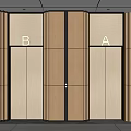Modern Elevator Doors A and B in Building Interior with Wooden Panels
