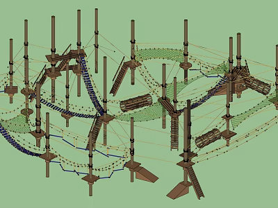 Outdoor Wooden Adventure Play Equipment With Ropes Net Pathways And Climbing Structures 3d model