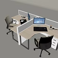 Modern Office Desk And Chair Set With Partition Drawers And Computer