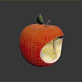 Red Bitten Apple with Green Leaf Stem and Yellow Flesh on Dark Background with Reflection