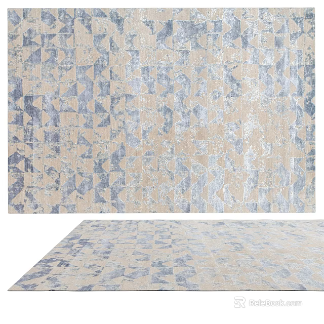 Modern Minimalist Square Rug Featuring Geometric Patterns in Beige and Blue Tones 3d model