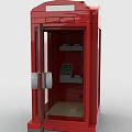 Red Telephone Booth Made With Building Blocks Featuring Clear Door And Internal Telephone Equipment