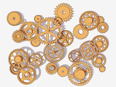Premium Hardware Tools Featuring Golden Gears Of Various Sizes Shapes And Mechanical Components 3d model
