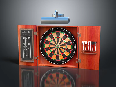 Professional Dart Set With Wooden Case Dartboard Darts And Scoreboard 3d model
