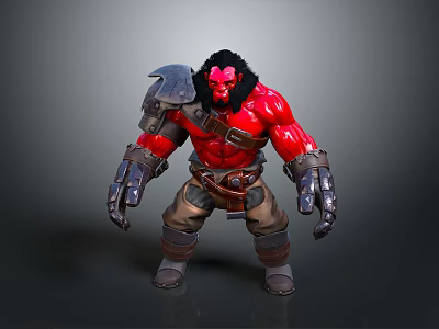 Fantasy Red Skinned Muscular Creature Character With Black Hair Metal Shoulder Armor And Leather Belt 3d model