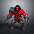 Fantasy Red Skinned Muscular Creature Character With Black Hair Metal Shoulder Armor And Leather Belt