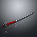 Traditional Japanese Katana Weapon With Red Handle Silver Blade And Dragon Ornament