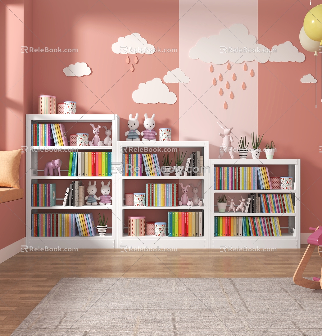 Steel Library Bookshelf Home Floor Storage Rack Children's Bookcase Living Room Picture Book Rack Simple Iron Storage Rack 3d model