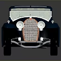 Vintage Dark Blue Convertible Classic Car With White Soft Top And Wooden Window Frames