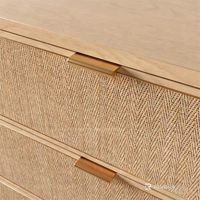 Natural Wooden Chest of Drawers With Woven Texture And Metal Handles 3d model 