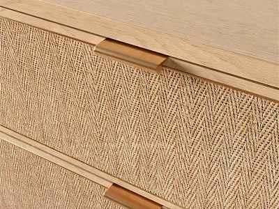 Natural Wooden Chest of Drawers With Woven Texture And Metal Handles 3d model