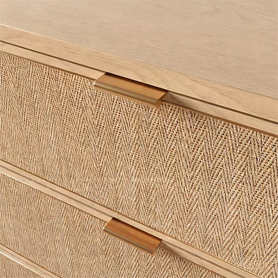 Natural Wooden Chest of Drawers With Woven Texture And Metal Handles 3d model