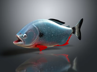 Piranha Fish With Sharp Teeth Blue Body Silver Shimmer Black Fins And Red Underbelly 3d model