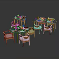 Modern Dining Furniture Set With Wooden Tables And White Cushioned Chairs