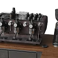 Professional Kitchen Appliances Three Head Espresso Machine Dark Brown And Black On Wooden Countertop