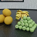 Fresh Honeydews Bunch of Bananas and Green Apples on Black Countertop