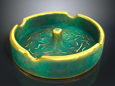 Green And Gold Ceramic Ashtray With Bowl Shape Central Pedestal And Branch Patterns 3d model
