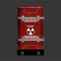 Red Barrel Featuring Danger Sign Radiation Symbol And Silver Metal Bands