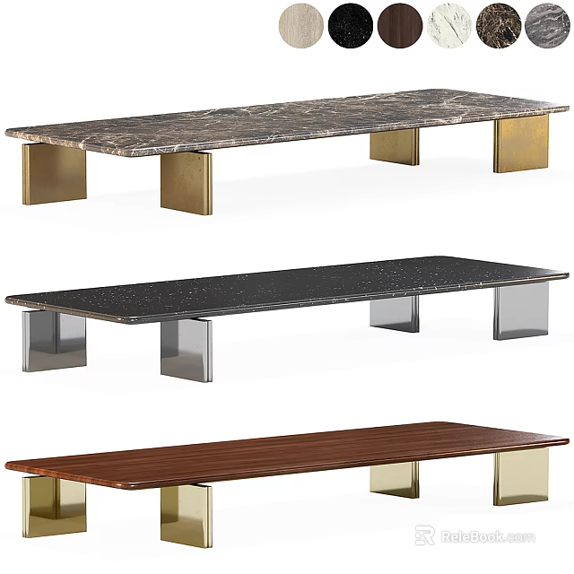 Stylish Coffee Tables With Marble Wooden Black Tops And Gold Silver Metal Legs 3d model 