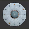 Blue Circular Flying Saucer With Green Dome And Surrounding Green Dots