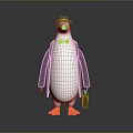 Cute Penguin Character Wearing Top Hat Bow Tie Coat Holding Briefcase With Yellow Feet