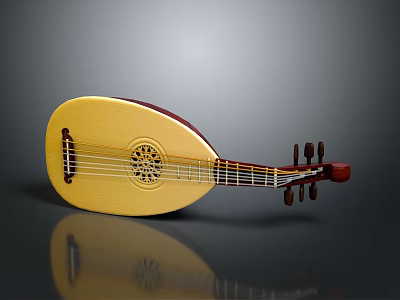 Daily Life Musical Instrument Traditional Lute with Wooden Body and Intricate Carvings 3d model