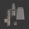 Detailed Industrial Mechanical Structure With Pipes Towers Ventilation Ducts And Metal Components