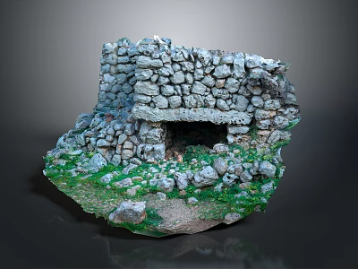 Scenic Ancient Stone Structure With Ruined Walls Green Moss And Natural Entrance 3d model