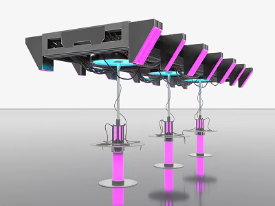 Modern Food Display Equipment With Black Devices Pink Pillars And Colorful Lights 3d model