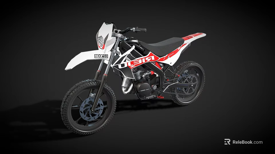 White and Red FSTA Off Road Motorcycle With Wide Tires And Headlight 3d model 